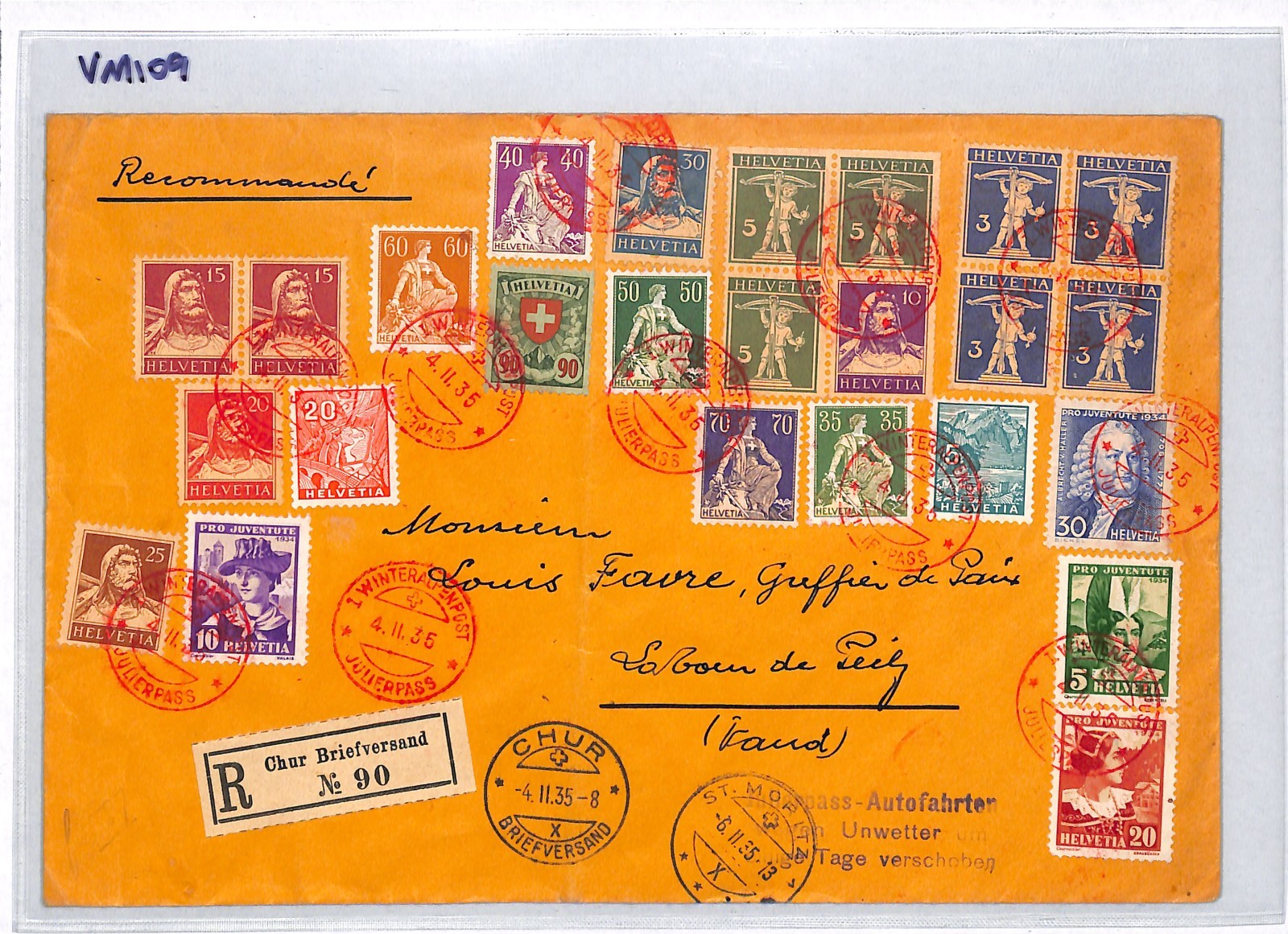 SWITZERLAND *WINTERALPENPOST* Red Julierpass CDS 1935 Cover Reg FRANKING!! VM109 - Image 6