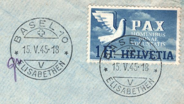 SWITZERLAND WW2 Censor Cover 1Fr *PAX* PEACE HIGH VALUE Basel 1945 Air USA XT233 - Image 5