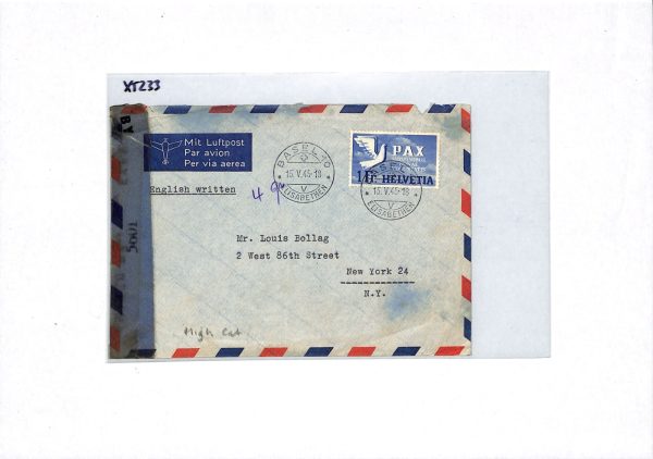 SWITZERLAND WW2 Censor Cover 1Fr *PAX* PEACE HIGH VALUE Basel 1945 Air USA XT233 - Image 9