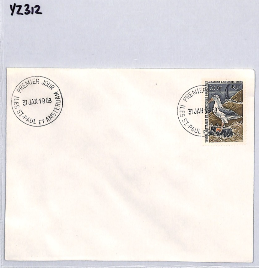 TAAF 1968 FDC 20f *Albatross* First Day Cover BIRDS France Cols ANTARCTIC YZ312 - Image 3