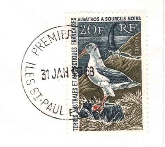 TAAF 1968 FDC 20f *Albatross* First Day Cover BIRDS France Cols ANTARCTIC YZ312
