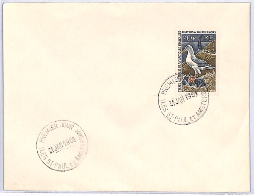 TAAF 1968 FDC ST PAUL & AMSTERDAM 20f *Albatross* First Day Cover BIRDS YQ447 - Image 3