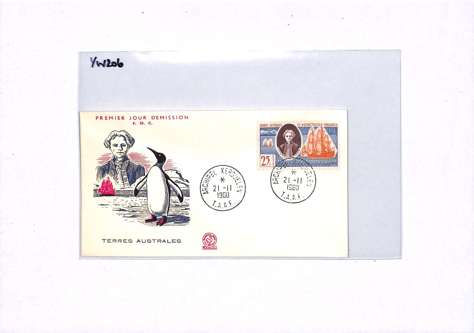TAAF ANTARCTIC France 1960 FDC Kerguelen Discovery PENGUINS Illustrated YW206 - Image 12