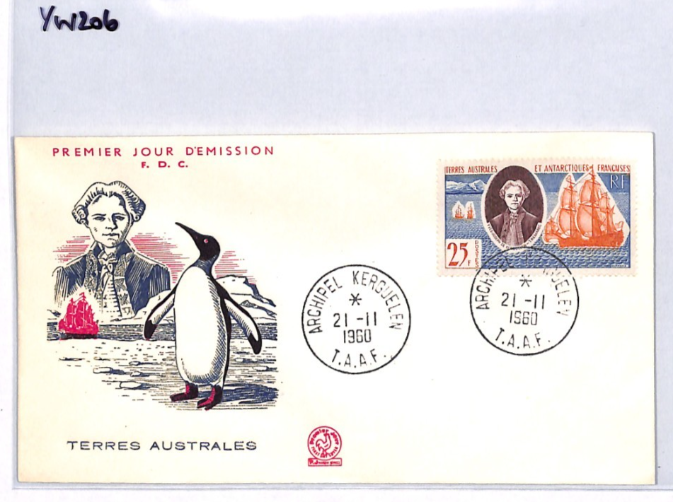 TAAF ANTARCTIC France 1960 FDC Kerguelen Discovery PENGUINS Illustrated YW206 - Image 8