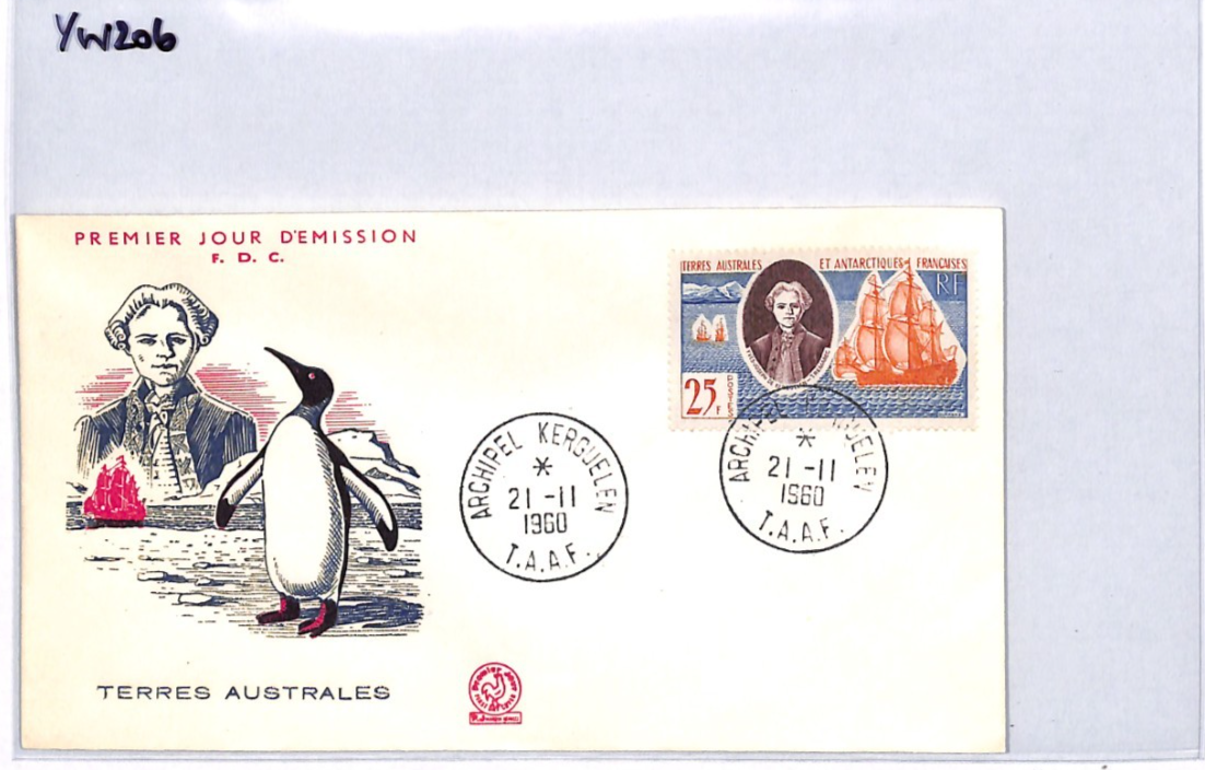 TAAF ANTARCTIC France 1960 FDC Kerguelen Discovery PENGUINS Illustrated YW206 - Image 10