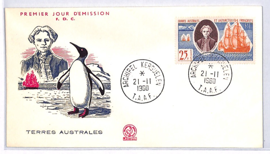 TAAF ANTARCTIC France 1960 FDC Kerguelen Discovery PENGUINS Illustrated YW206