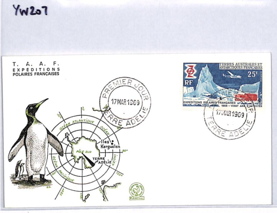 TAAF ANTARCTIC France 1969 FDC PENGUINS Illustrated 25f POLAR EXPLORATION YW207 - Image 8