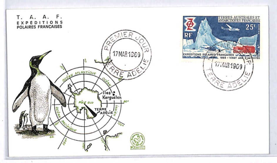 TAAF ANTARCTIC France 1969 FDC PENGUINS Illustrated 25f POLAR EXPLORATION YW207