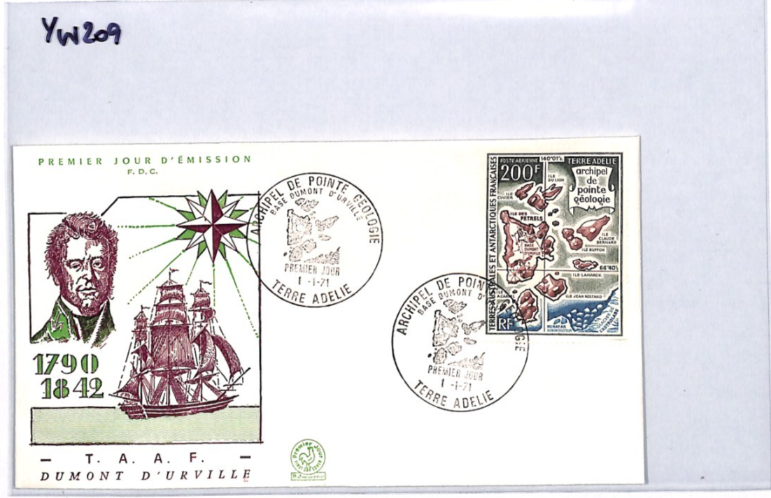TAAF ANTARCTIC France 1971 FDC 200f Air HIGH VALUE Dumont D'Urville POLAR YW209 - Image 11
