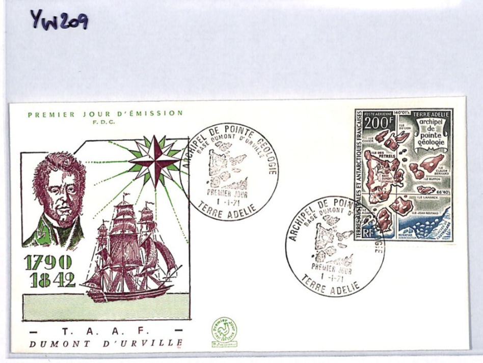 TAAF ANTARCTIC France 1971 FDC 200f Air HIGH VALUE Dumont D'Urville POLAR YW209 - Image 9