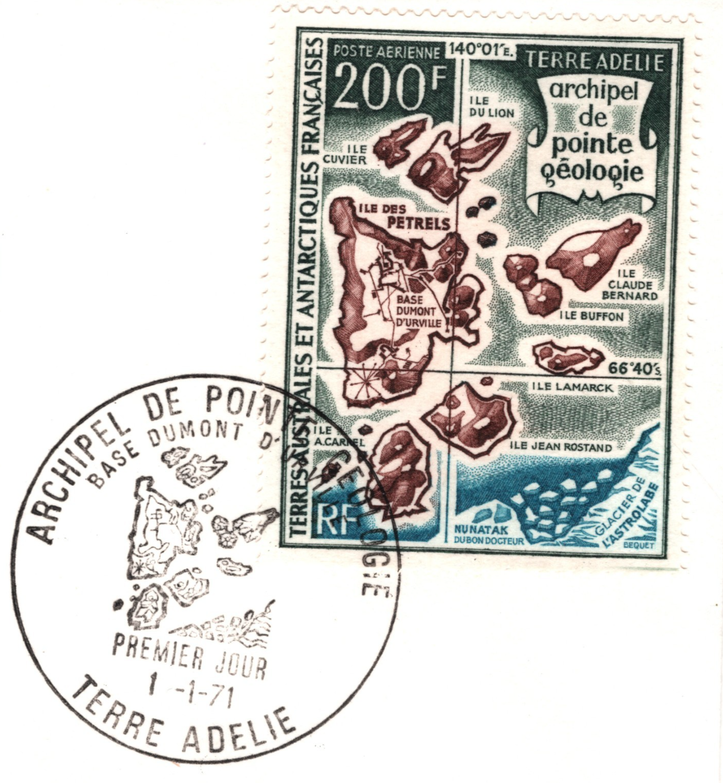 TAAF ANTARCTIC France 1971 FDC 200f Air HIGH VALUE Dumont D'Urville POLAR YW209