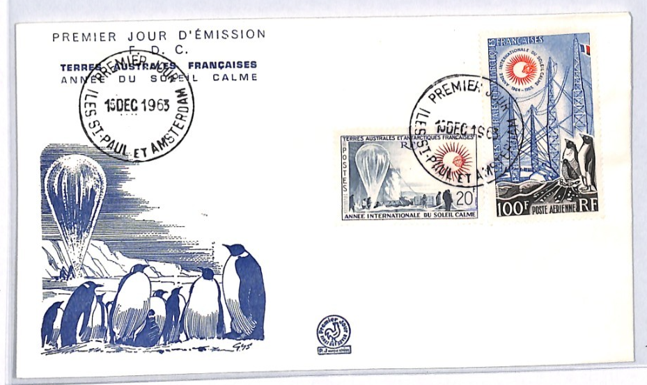TAAF ANTARCTIC Space 1963 FDC 20f 100f PENGUINS Observation BALLOON POLAR YW208 - Image 3