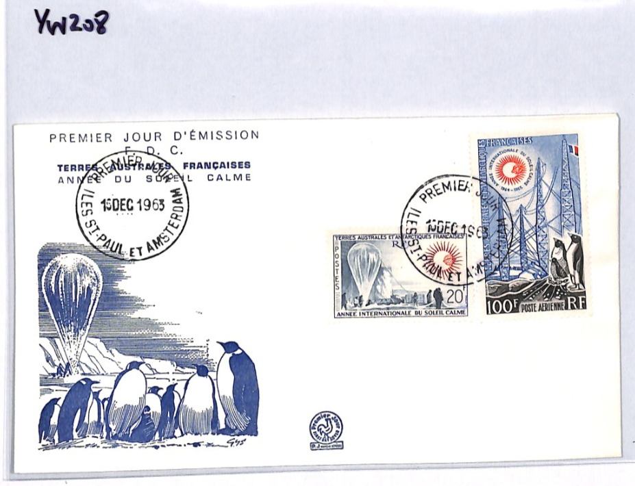 TAAF ANTARCTIC Space 1963 FDC 20f 100f PENGUINS Observation BALLOON POLAR YW208 - Image 10