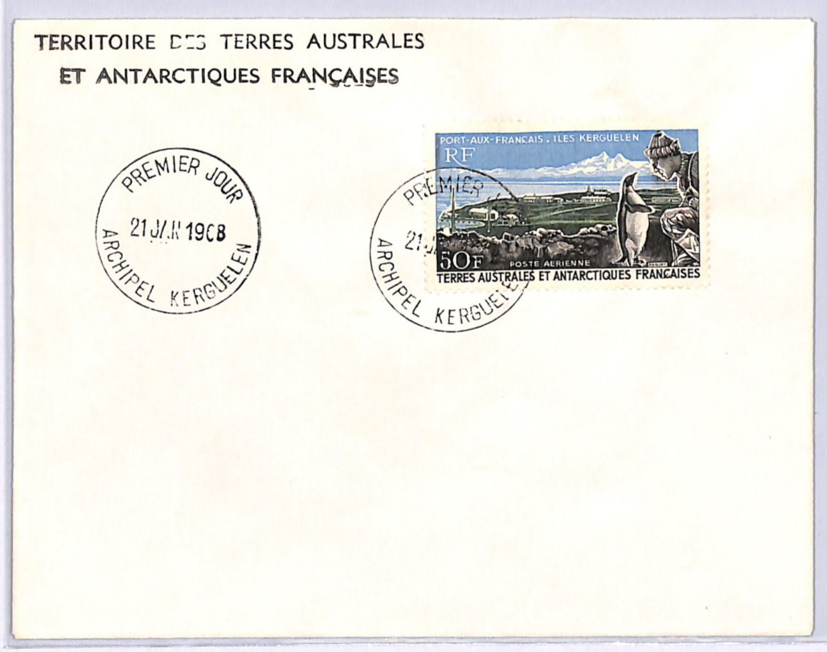 TAAF France Cols 1968 FDC 50f Air *PENGUIN* First Day Cover KERGUELEN CDS XS402 - Image 2