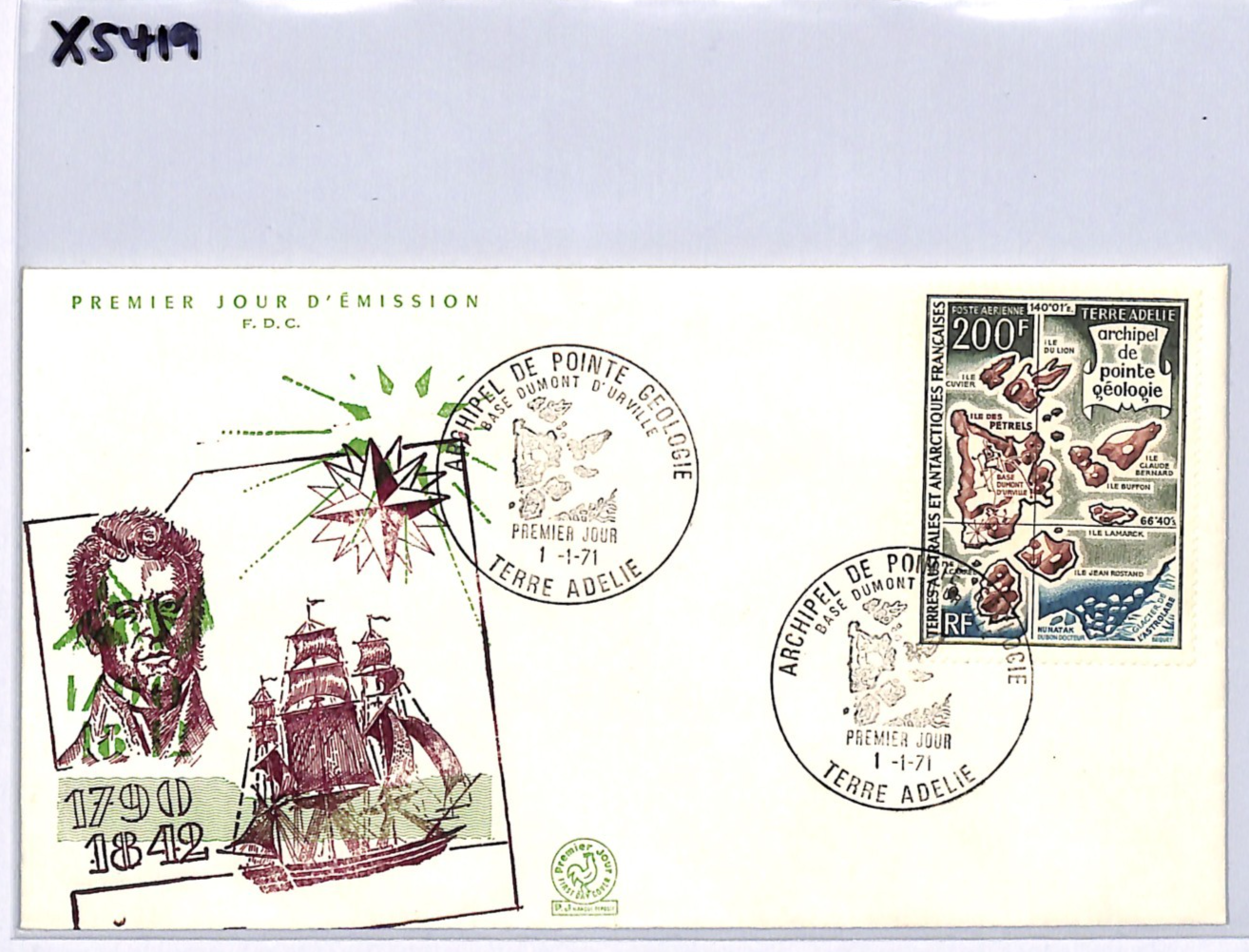 TAAF France Cols 1971 FDC 200f Map *HIGH VALUE* Cover Terre Adelie GEOLOGY XS419 - Image 7
