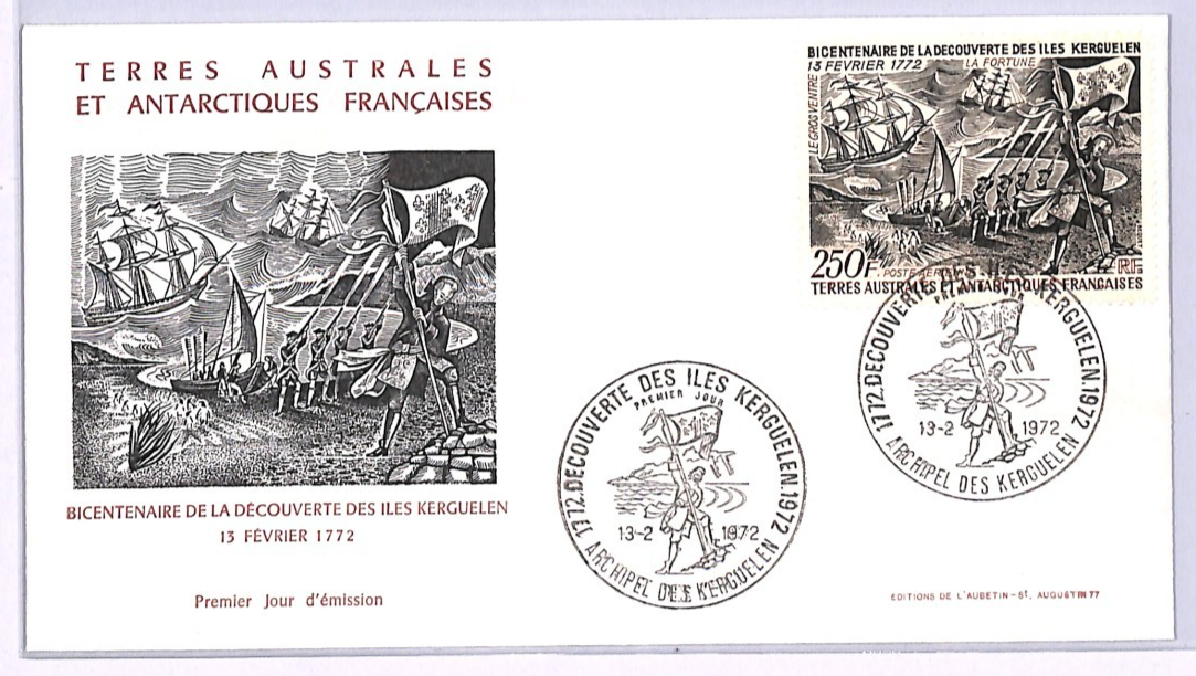 TAAF France Cols 1972 FDC 250f KERGUELEN *FLAG* First Day Cover ANTARCTIC WZ299