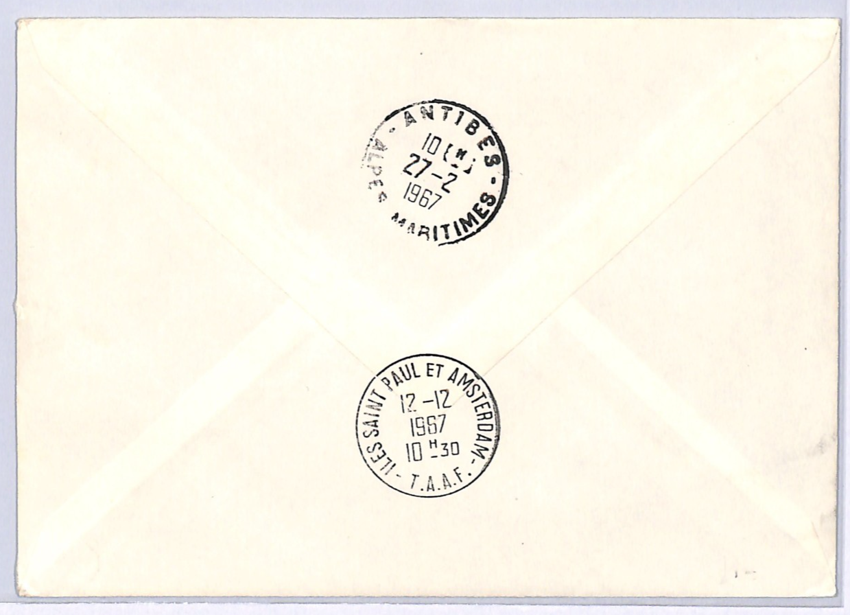 TAAF France Cols 25+30f FIRST FRENCH SATELLITE (1966) *STRIP* St Paul 1967 XS396 - Image 2