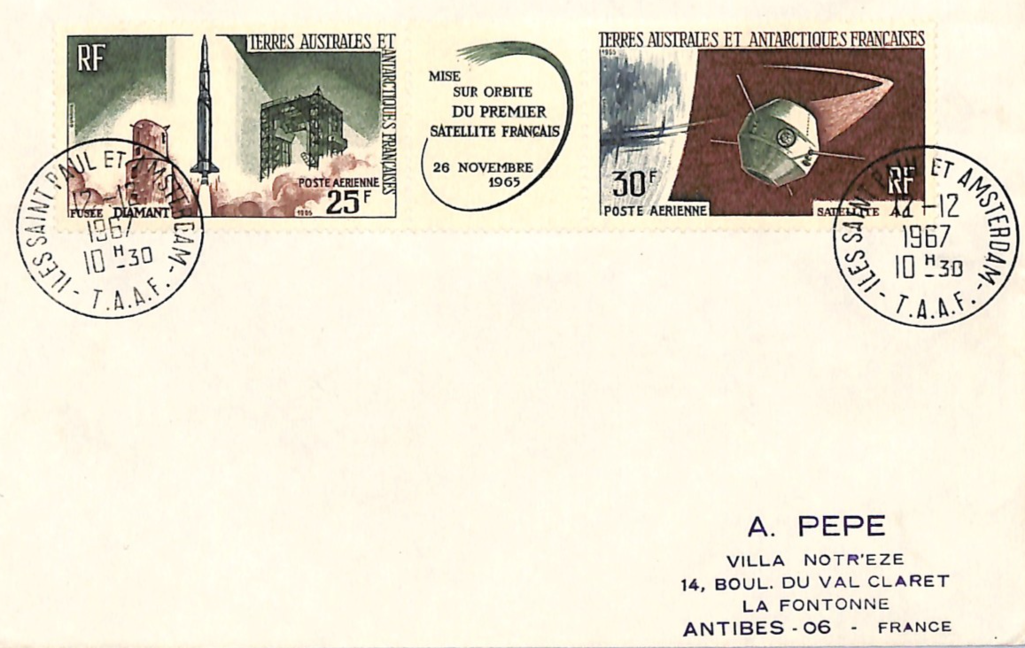 TAAF France Cols 25+30f FIRST FRENCH SATELLITE (1966) *STRIP* St Paul 1967 XS396 - Image 5