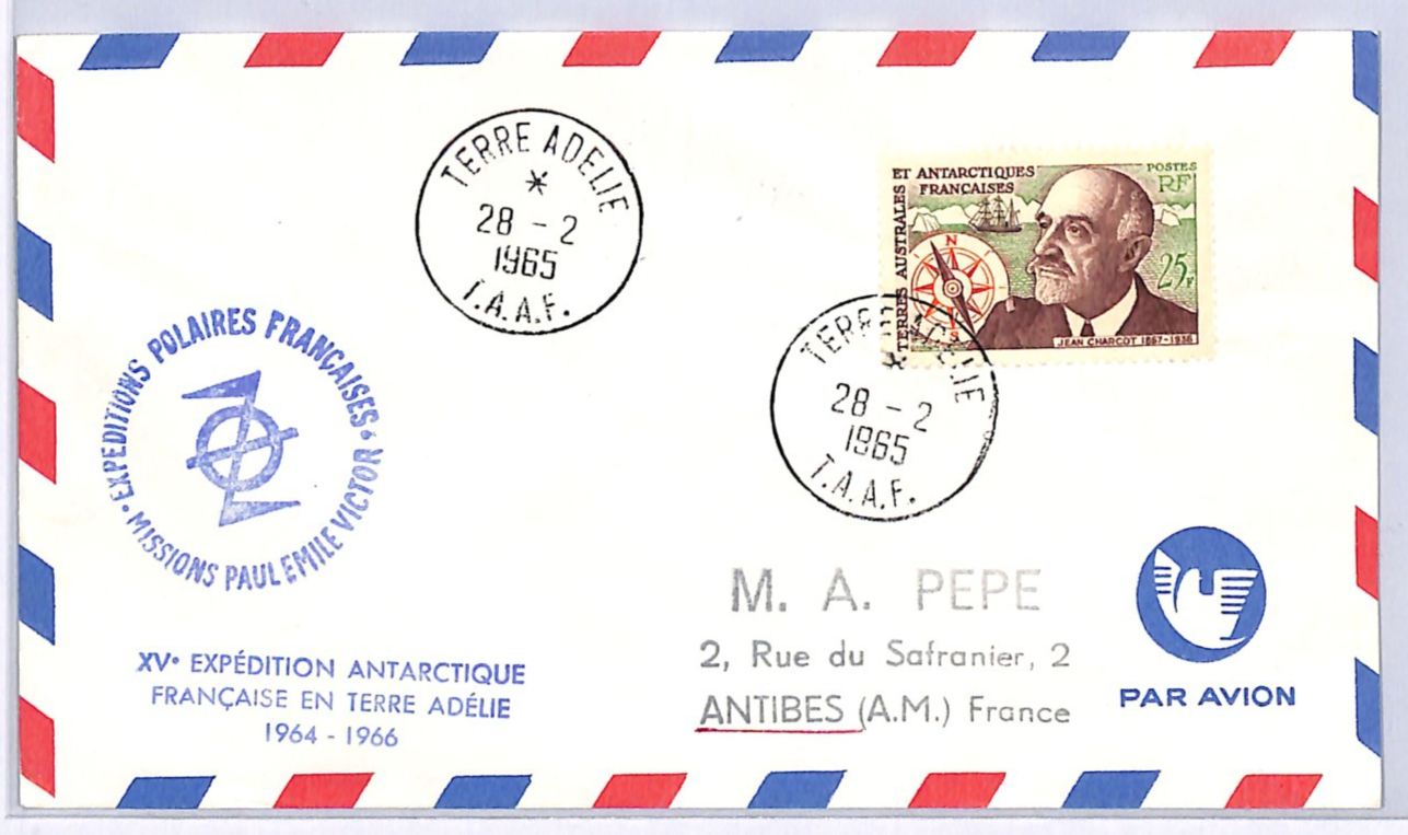 TAAF France Cols 25f CHARCOT (1961) Cover 1965 ANTARCTIC EXPEDITION Cachet XS390 - Image 2