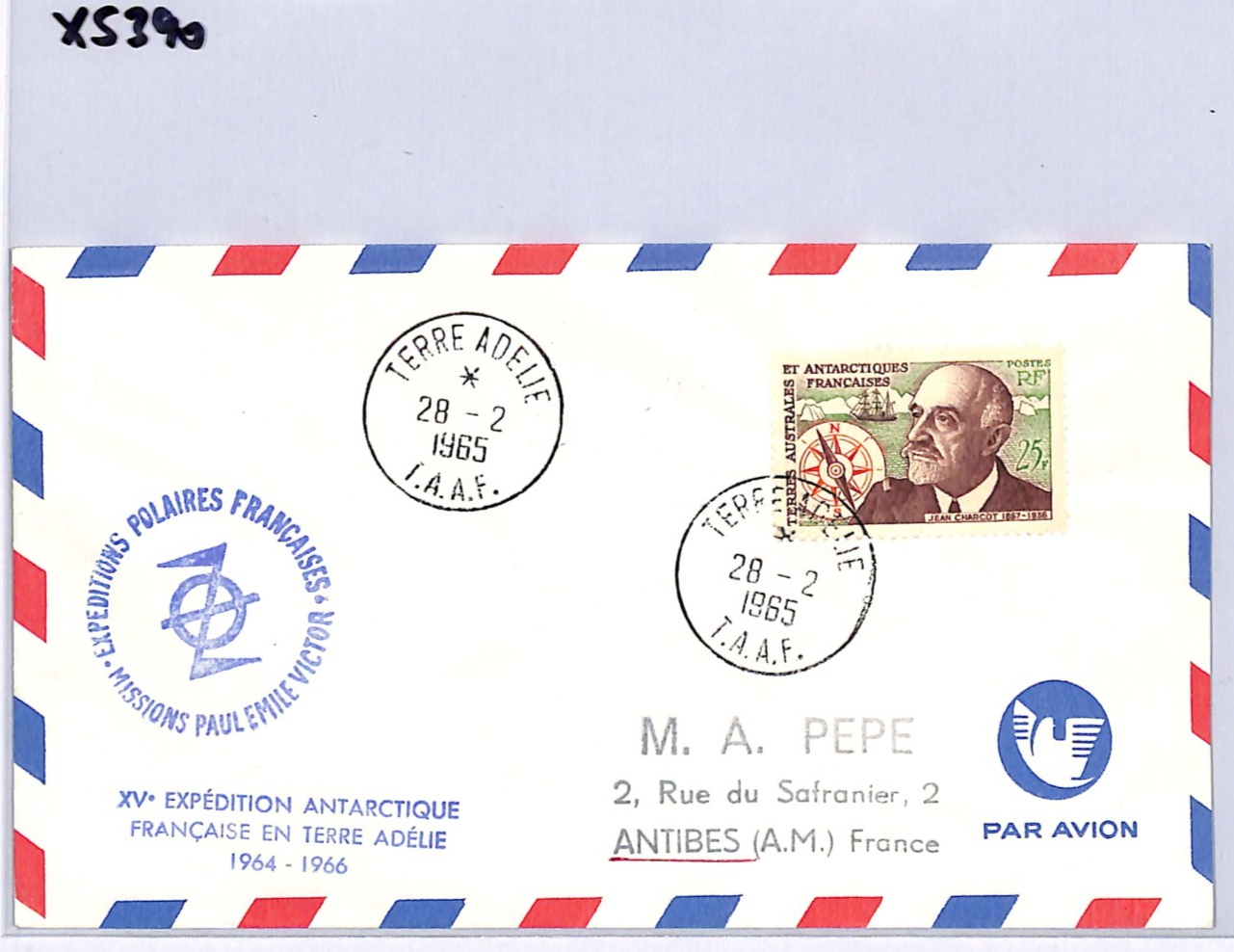 TAAF France Cols 25f CHARCOT (1961) Cover 1965 ANTARCTIC EXPEDITION Cachet XS390 - Image 8