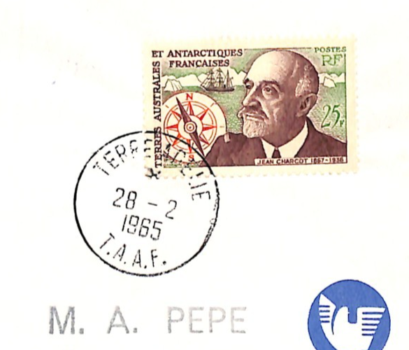 TAAF France Cols 25f CHARCOT (1961) Cover 1965 ANTARCTIC EXPEDITION Cachet XS390