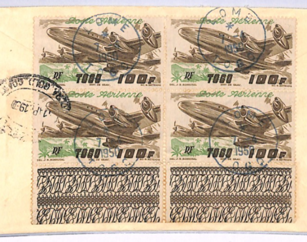 TOGO Air HIGH VALUE Cover 1950 Lome Reg 100Fr AEROPLANE Block{4} Gold Coast XH93