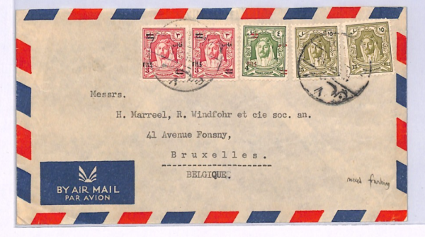 TRANSJORDAN Cover Amman Belgium Brussels Mixed Franking Surcharges XW180 - Image 3
