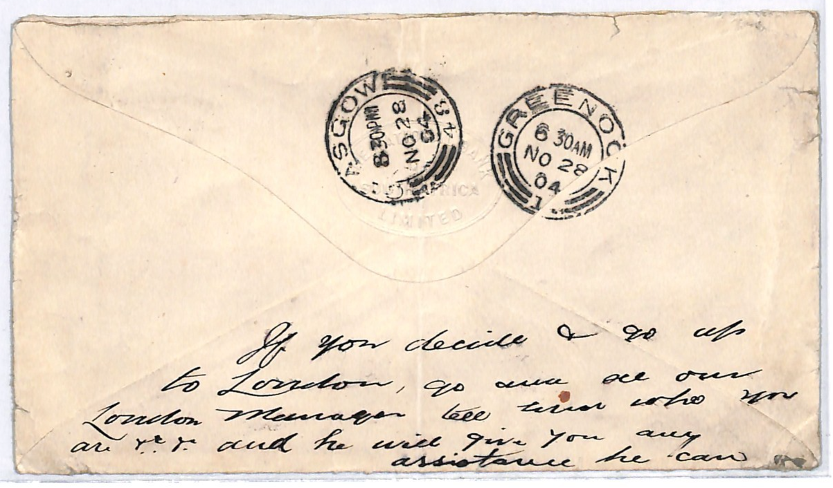 TRANSVAAL South Africa VRI Mixed Franking Cover *LATE FEE* 1904 Greenock WJ48 - Image 4