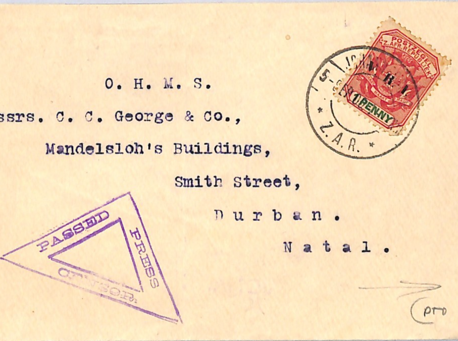 TRANSVAAL ZAR British Occ BOER WAR Cover OHMS *Imperial Govt* CACHET 1900 WN330 - Image 3