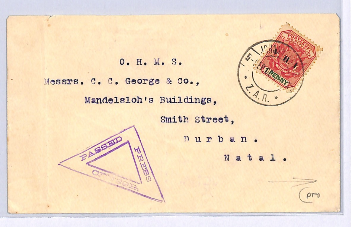 TRANSVAAL ZAR British Occ BOER WAR Cover OHMS *Imperial Govt* CACHET 1900 WN330 - Image 4