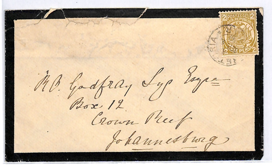 TRANSVAAL ZAR Mourning Cover 2d Pretoria 1892 *CROWN REEF* GOLD MINE Joburg WJ44 - Image 3