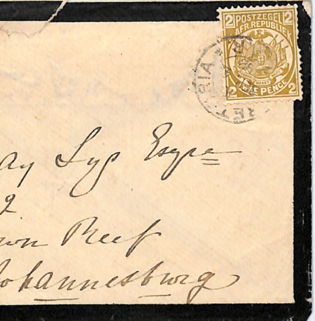 TRANSVAAL ZAR Mourning Cover 2d Pretoria 1892 *CROWN REEF* GOLD MINE Joburg WJ44 - Image 7
