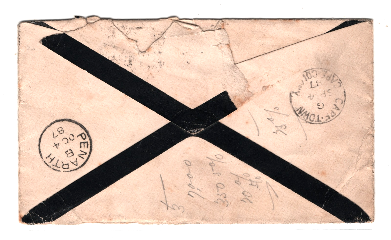 TRANSVAAL ZAR Mourning Cover 6d 2d Africa 8d Rate Jo'burg 1887 CDS Cardiff WD197 - Image 4