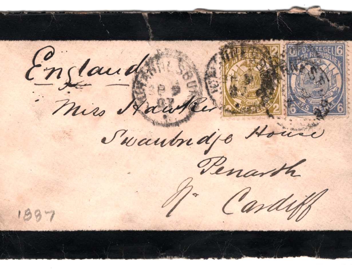 TRANSVAAL ZAR Mourning Cover 6d 2d Africa 8d Rate Jo'burg 1887 CDS Cardiff WD197 - Image 6