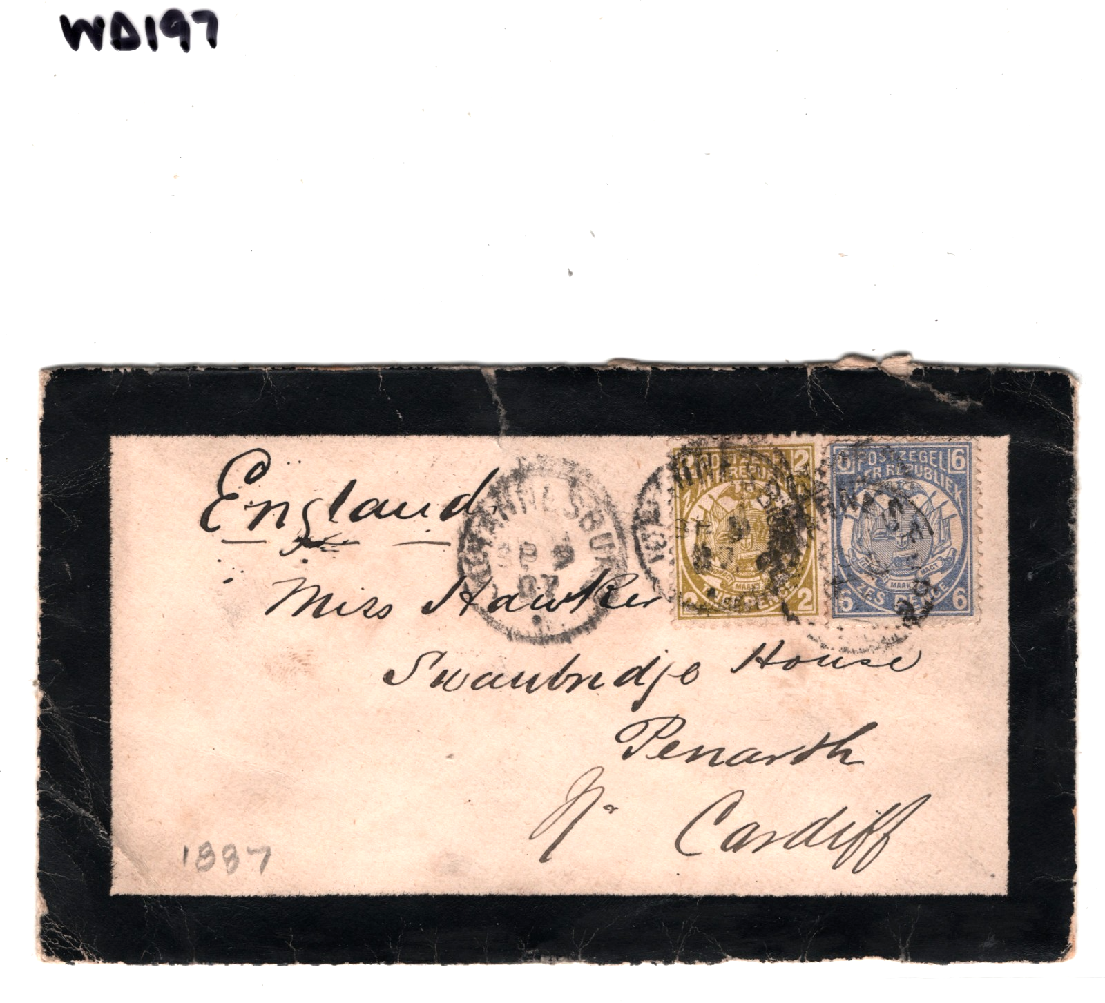 TRANSVAAL ZAR Mourning Cover 6d 2d Africa 8d Rate Jo'burg 1887 CDS Cardiff WD197 - Image 9