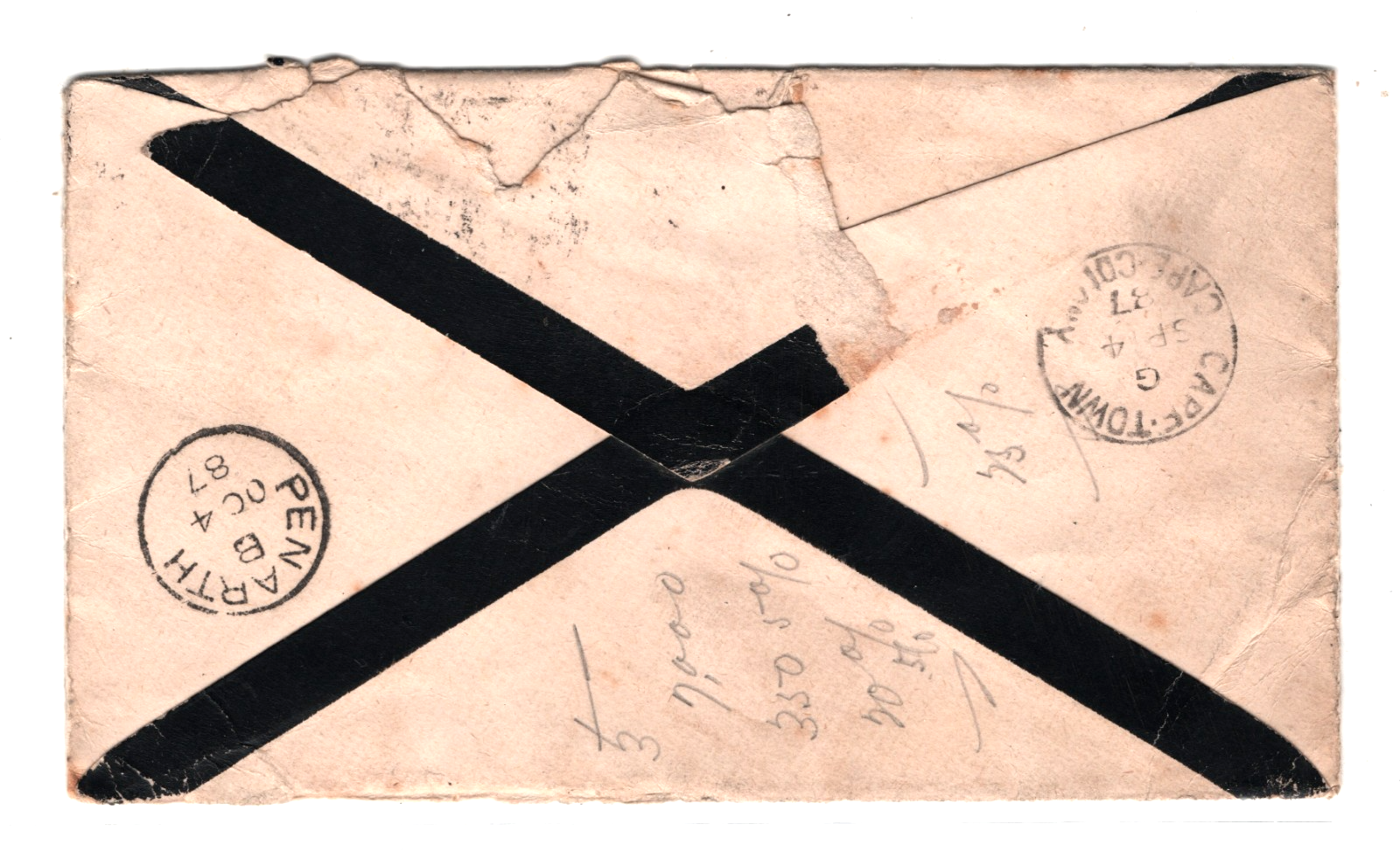 TRANSVAAL ZAR Mourning Cover 6d 2d Africa 8d Rate Jo'burg 1887 CDS Cardiff WD197 - Image 10