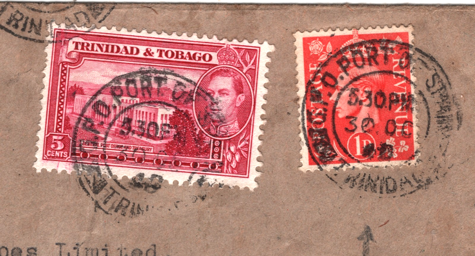 TRINIDAD *MIXED FRANKING* GB KGV1 1d Cover PORT OF SPAIN 1946 CDS Glasgow WE338 - Image 6