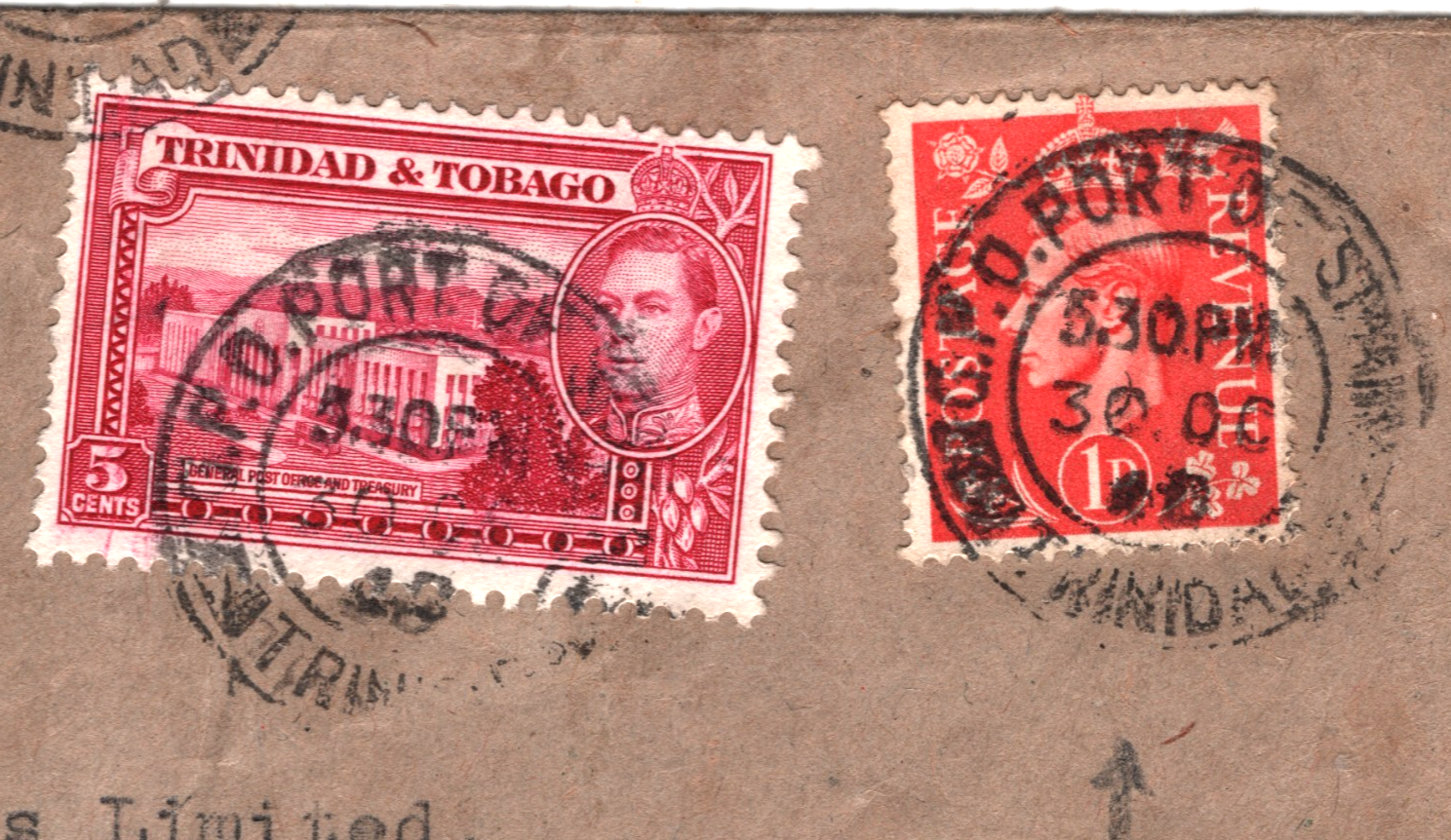 TRINIDAD *MIXED FRANKING* GB KGV1 1d Cover PORT OF SPAIN 1946 CDS Glasgow WE338