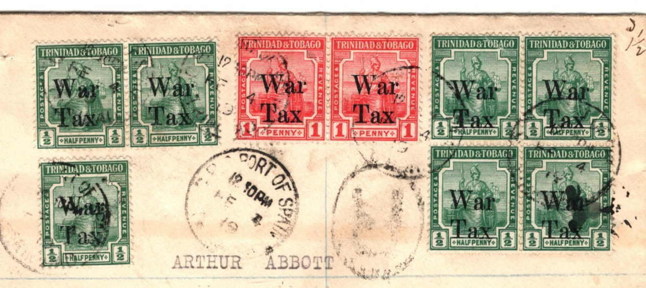 TRINIDAD & TOBAGO *WAR TAX* KGV Cover Registered Overprints USA 1919 PB263 - Image 9