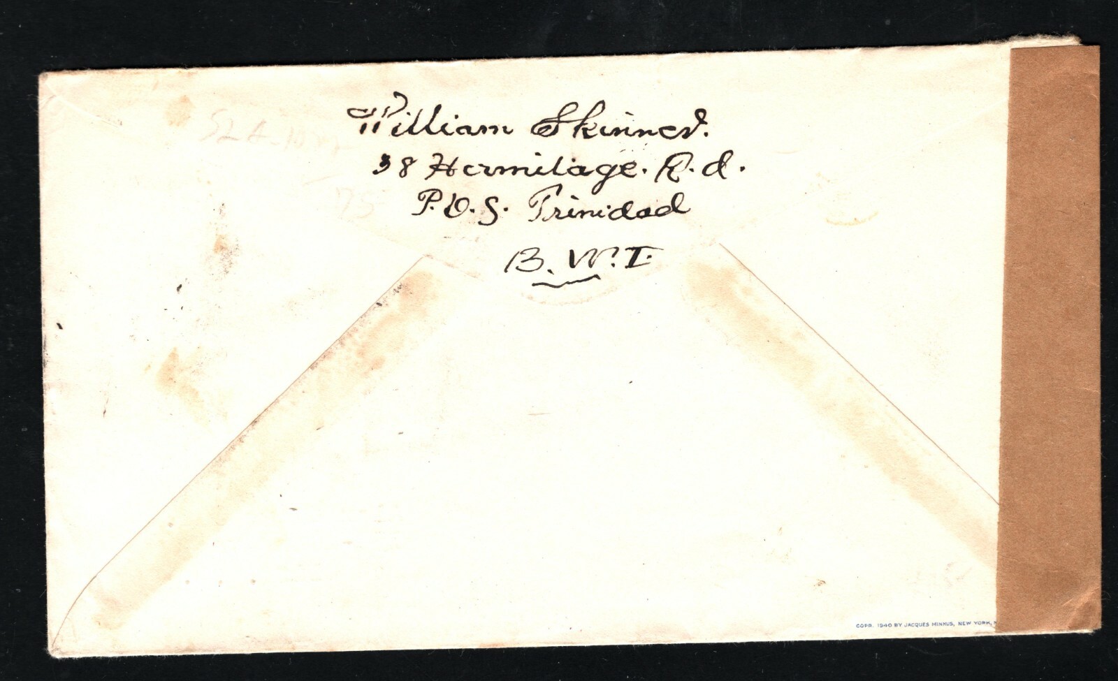 TRINIDAD WW2 Cover USA ILLUSTRATED FLAG Patriotic *CENSOR No.10* 1941 NY PB313 - Image 3