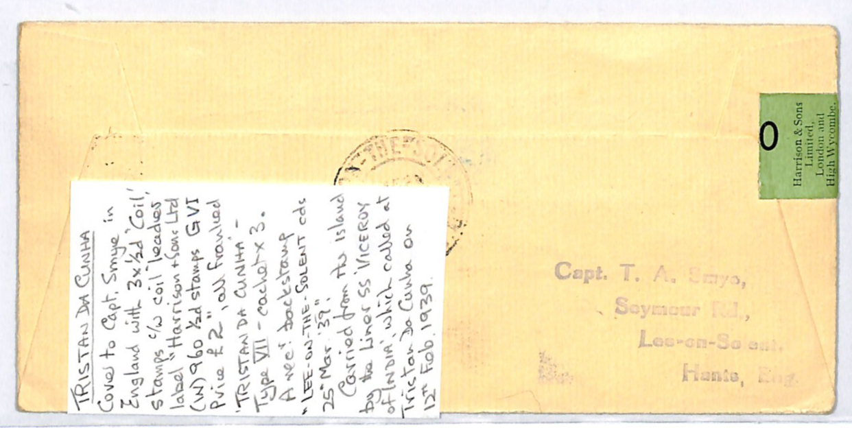 TRISTAN DA CUNHA Cover GB KGVI *COIL LEADER* Strip{3} Cover RARE Hants WJ26 - Image 5