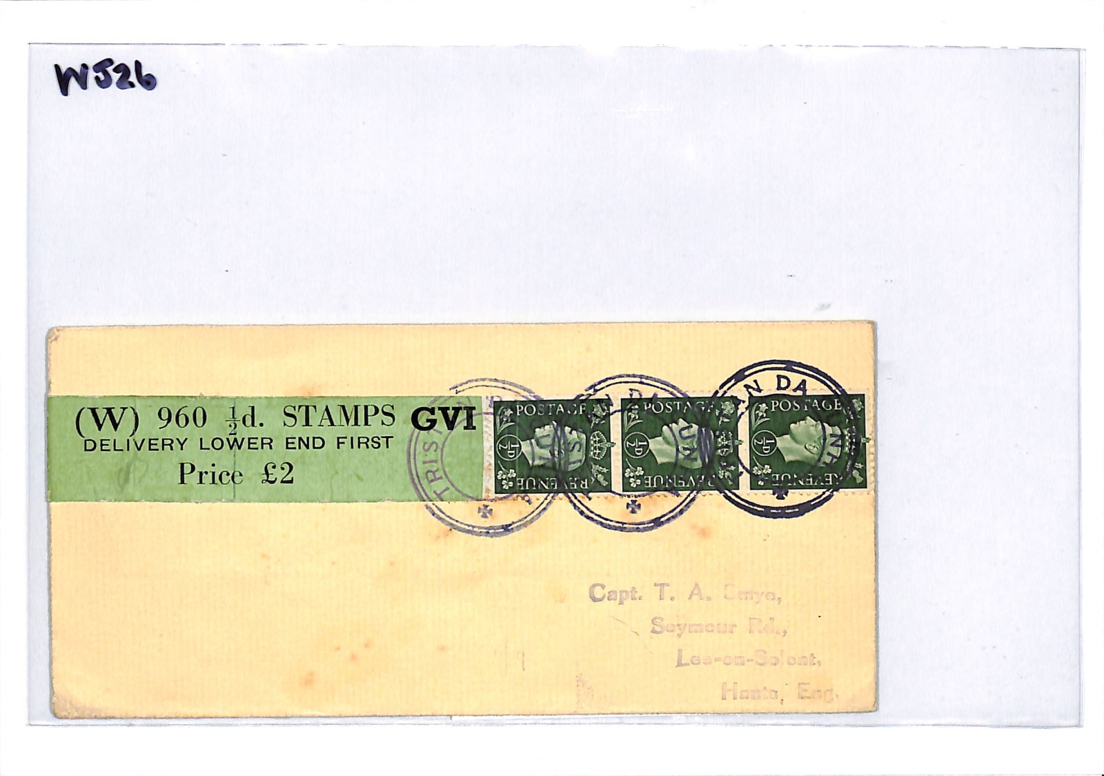 TRISTAN DA CUNHA Cover GB KGVI *COIL LEADER* Strip{3} Cover RARE Hants WJ26 - Image 6