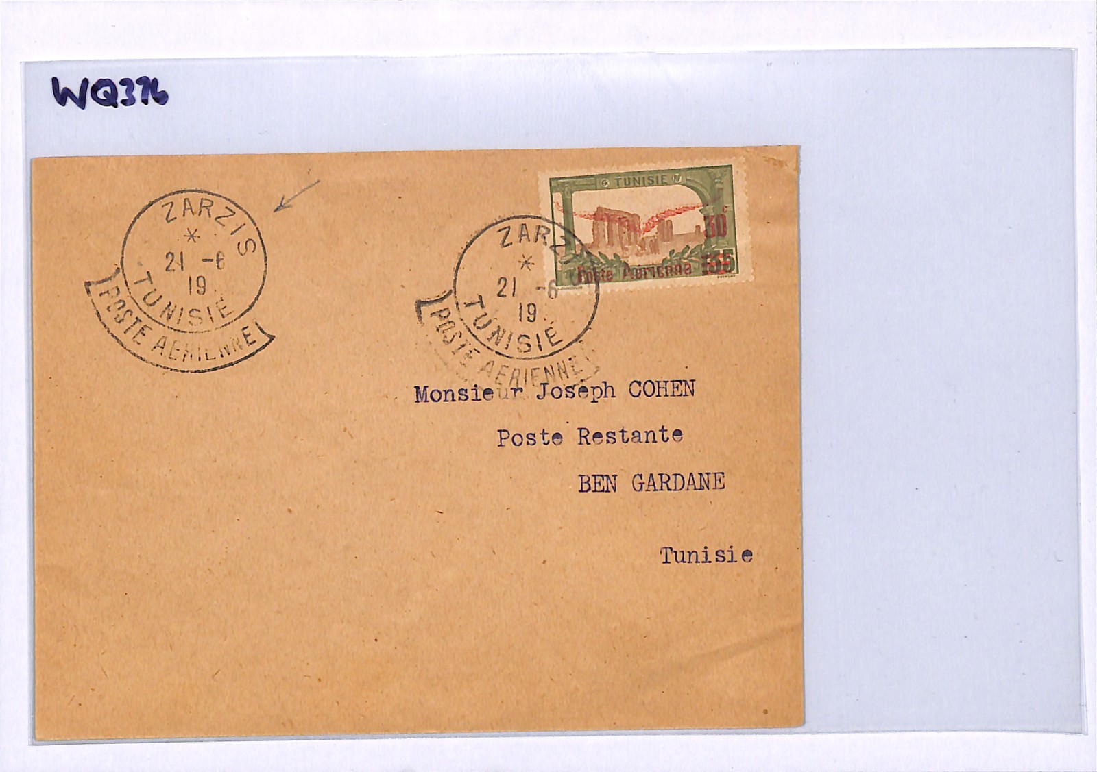 TUNISIA Air Mail 1919 PIONEER AVIATION (France) Cover ZARZIS Ben Gardane WQ376 - Image 5