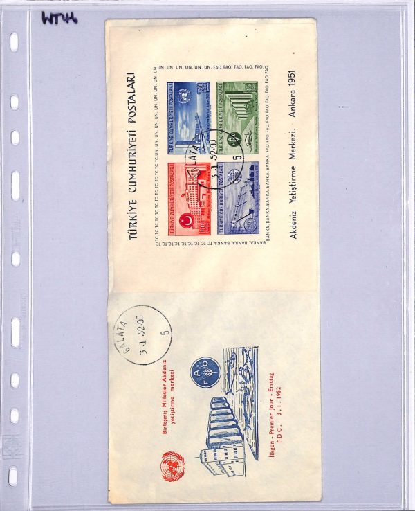 TURKEY 1952 FDC Illustrated UNITED NATIONS Miniature Sheet Rare Cat $4,000 WT46 - Image 5