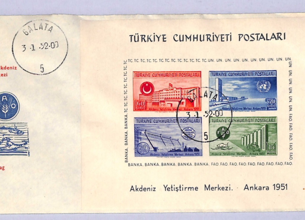 TURKEY 1952 FDC Illustrated UNITED NATIONS Miniature Sheet Rare Cat $4,000 WT46