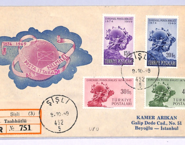 TURKEY FDC 1949 *UPU* ANNIVERSARY Sisli Reg'd ILLUSTRATED First Day Cover XV53