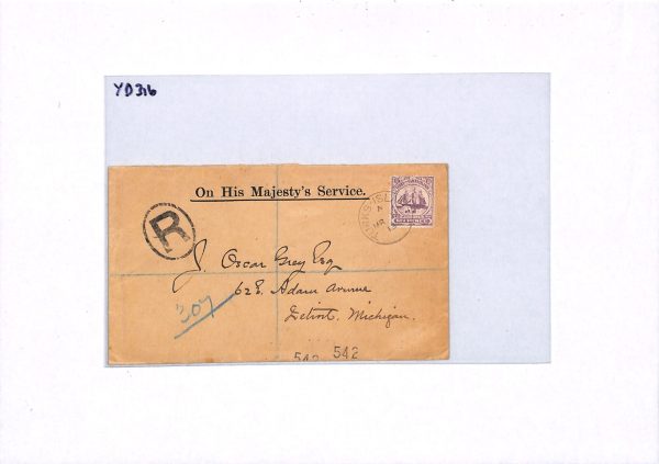 TURKS & CAICOS Cover QV/KEVII 6d SHIP Official OHMS Reg'd 1913 Detroit YD316 - Image 11