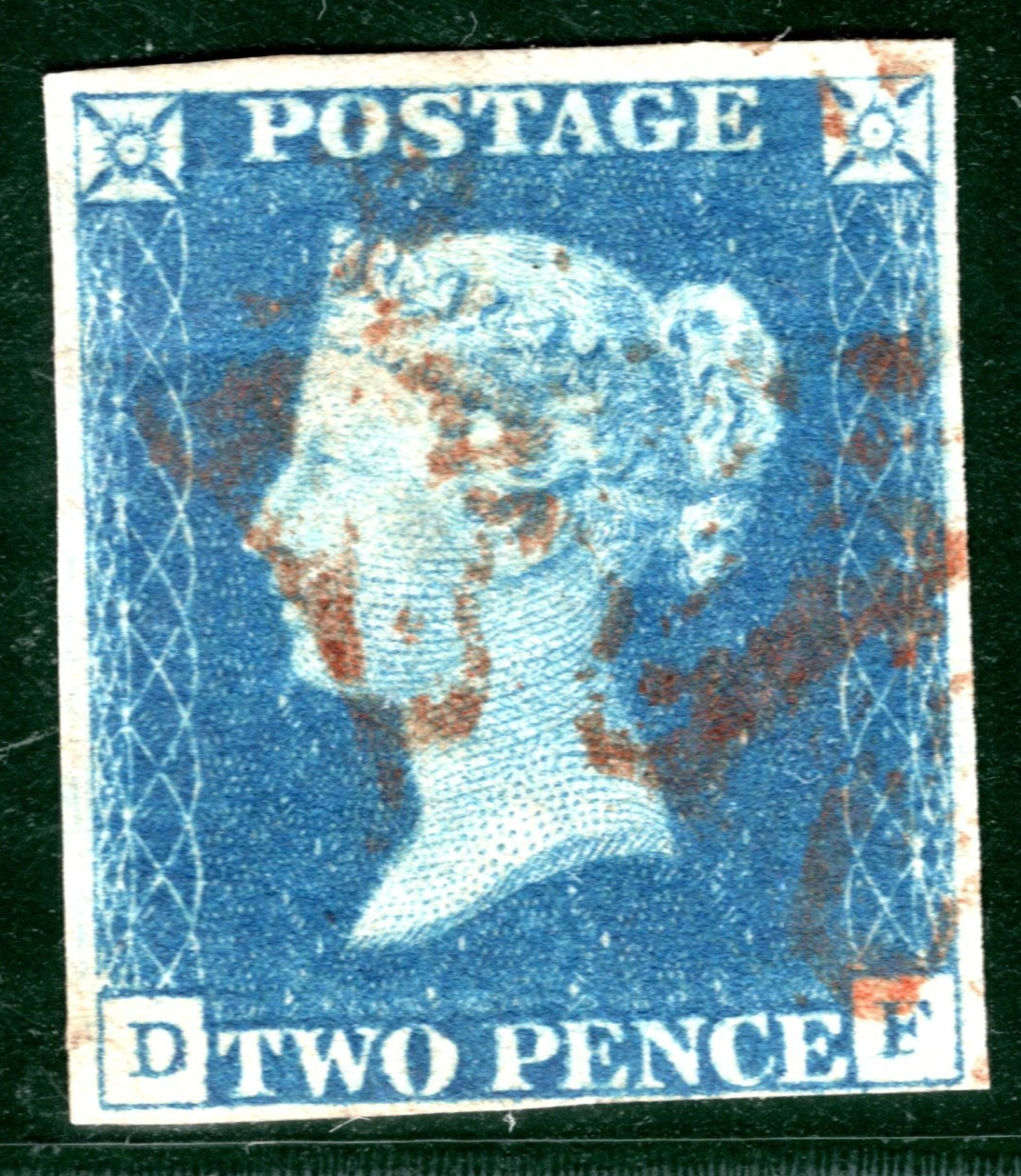 TWO PENCE BLUE GB 1840 QV Stamp SG.5 2d Plate 1 (DF) RED MX Cat £975- SBR54