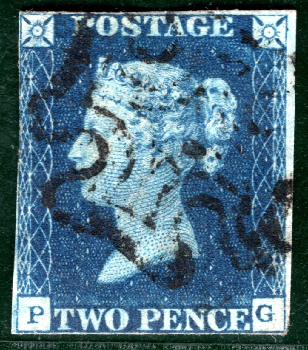 TWO PENCE DEEP BLUE GB 1840 QV Stamp SG.4 2d Plate 1 (PG) DS1 Cat £1,200- YOR155