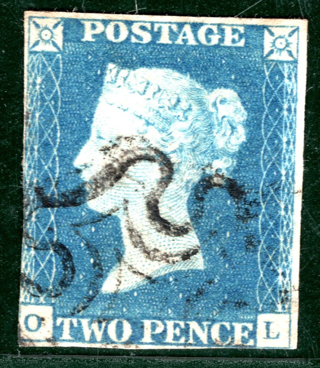 TWO PENCE PALE BLUE GB 1840 QV Stamp SG.6 2d Plate 1 (OL) DS6 Cat £1,000- YOR120